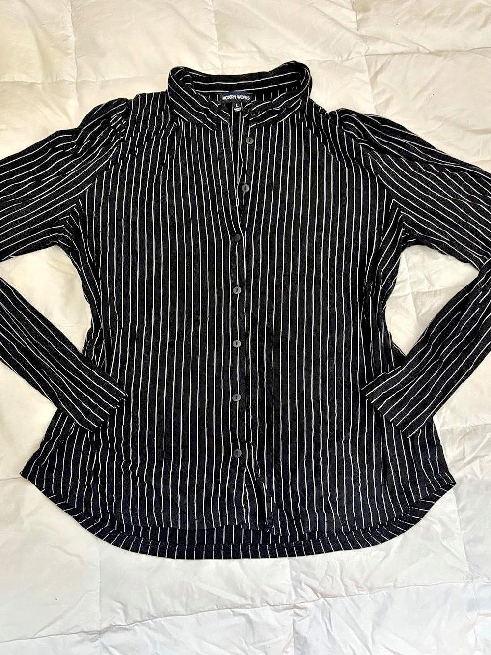Modern Works Striped Button Down Black & White Large NWT